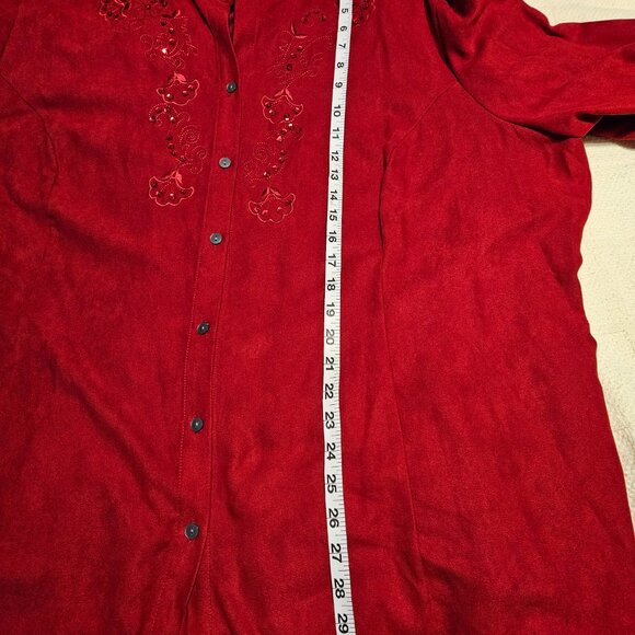 NEW RED Bling Top w Sequence n Embroidery Plus Size 3X - Picture 9 of 10
